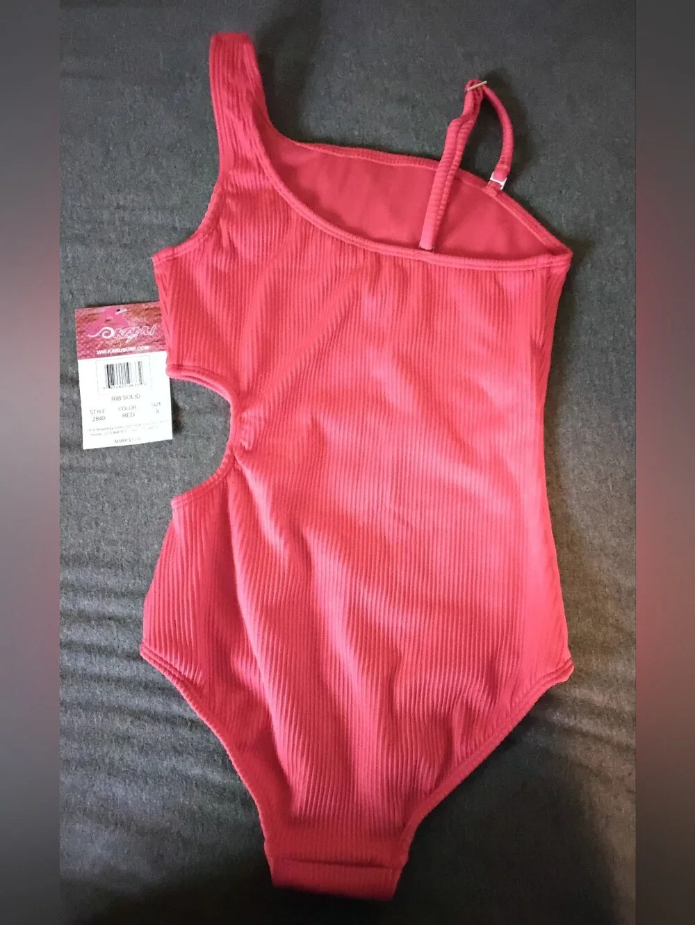 Kanu Surf Girls Size 8 Red Ribbed One Shoulder Cutout Swimsuit NWT